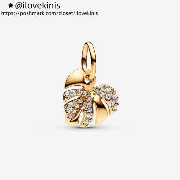 Pandora Sparkling Monstera Leaf Dangle Charm - Picture 1 of 7
